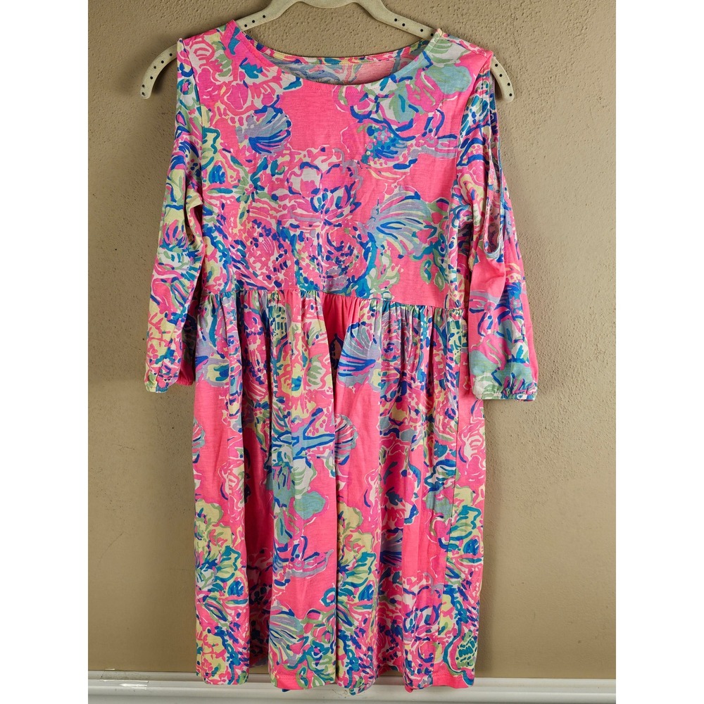 Lilly Pulitzer Girls Coral Reef Island Secret Cold Shoulder Dress XL 12 14‎